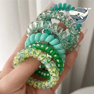 컬러풀 헤어줄기 그린 포니테일 머리끈 6개 똥머리 머리고무줄 당고머리 스프링머리끈