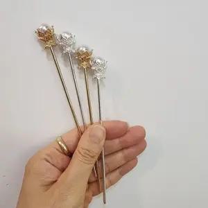 레트로 은색 금색 크리스탈 올림머리 비녀 뒤꽂이 혼주 결혼 웨딩 족두리 쪽머리 고전