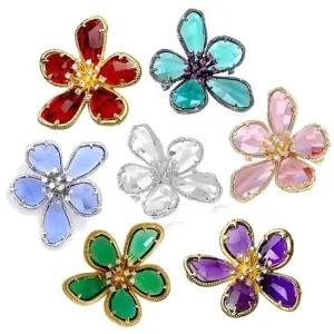 미니 봄꽃 일곱가지 색상 크리스탈 칼라 심플 브로치 큐빅브로치 옷핀브로치 배지