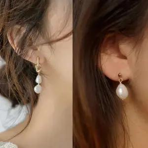 자연주의 담수진주 써지컬 심플 매듭 혼주 귀걸이 혼주귀걸이 체인귀걸이 미니귀걸이