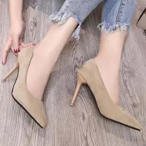 여성 스웨이드 모던컬러 스틸레토 뾰족코 펌프스힐