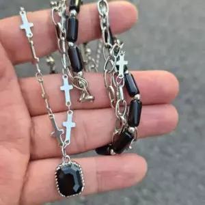 [에이치플러스몰]오건라이프 십자가 체인 두줄 목걸이 더블 팬던트 종교용품