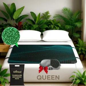 침대 및 책상용 에코힐 럭셔리 투어말린 접지 매트 퀸 59인치 x 27인치 전도성 가죽 표면 실버 슬립 마스크