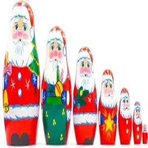 크리스마스 산타 나무 둥지 인형 7개 - 산타클로스 장식 선물 디어 수작업으로 그린 마트료쉬카 러시아
