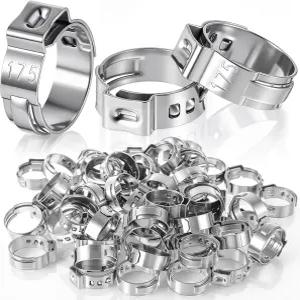 크래피드림 100개 1/2인치 펙스 신치 클램프 304 스테인리스 스틸 크림프 링 싱글 이어 호스 튜브 파이프