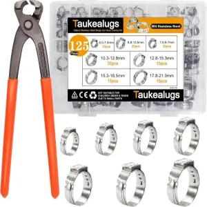 125PCS 7-21mm 싱글 이어 호스 클램프 304 스테인리스 스틸 와이어 튜브 파이프 연료 라인 클립 핀서 포함