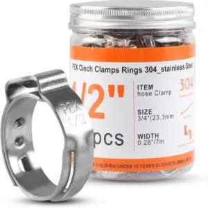 130PCS 스테인리스 스틸 싱글 이어 호스 클램프 펙스 튜브 파이프 피팅 연결부용 1/2인치 PEX