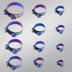 32mm~85mm 범용 오토바이 배기 스테인리스 스틸 호스 클램프 키트 조절 가능 티타늄 블루 T 볼트