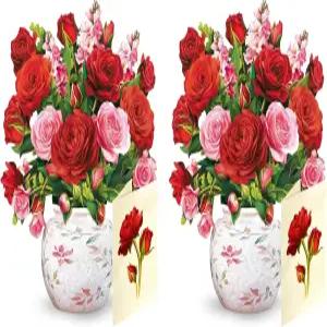 프레시컷 종이 팝업 카드 미니 블루밍 로즈2개 세트 6인치 사이즈 포에버 플라워 부케 3D 인사말