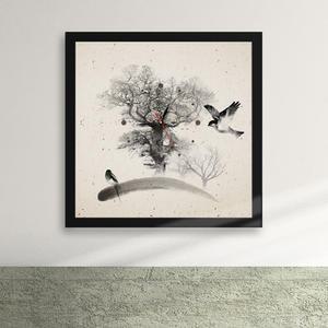 [GM데코] iw011-까치와 나무 수묵화 액자벽시계_디자인액자시계
