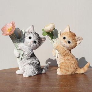 귀여운 고양이 소품 장식 화병 한송이 미니 꽃병 인테리어