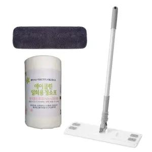 중형(40cm)그레이 청소밀대걸레+회색루프물걸레패드1장+일회용청소포 1롤 (30m/68매)