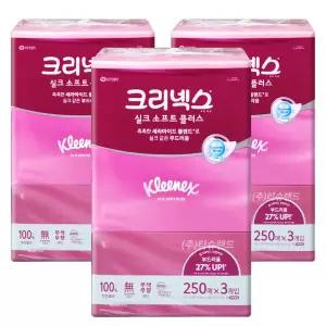 크리넥스 각티슈 실크소프트 미용티슈 250매 3개입 x3개 (총9각)