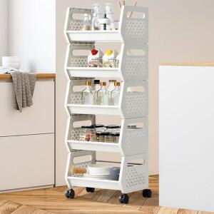 [기타]멀티트롤리5단 NIFBSCAK 이동식선반 세탁실수납장 바퀴달린틈새