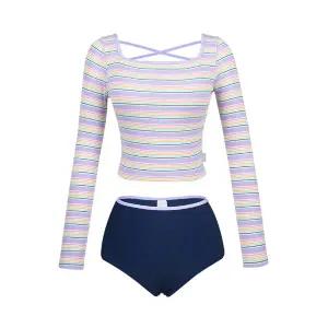 [레노마수영복](하남점)*폴리백 증정*여성 컬러풀 스트라이프 래쉬가드 세트 퍼플 RN-LS2F923-PP