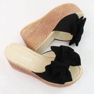 통굽 슬리퍼 리본 여름 샌들 라탄 밀짚 왕골 웨지힐 여성슬리퍼 여자슬리퍼 통굽슬리퍼