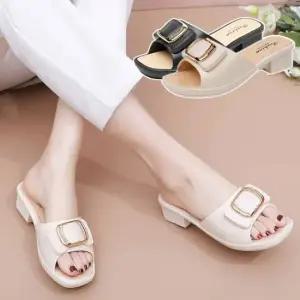 여성 오픈토 버클힐 세련장식 미들힐 여름 슬리퍼 여성블로퍼 블로퍼 여성로퍼 로퍼 뮬