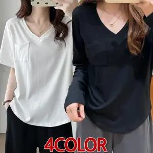 여성 여름용 / 봄가을용 2종 VICTORIA 빅토리아 원포켓 루즈퓨어 V넥 반팔 티셔츠/ 긴팔 티셔츠 루즈 /3