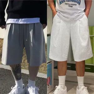 남녀공용 여름 NEW 듀브론트 버뮤다 와이드 헤비특양면 루즈 드로스트링 허리밴드 스트릿 버뮤다 면 반바지 /2