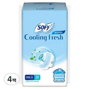 쏘피 쿨링 저자극 흡수력 프레쉬 날개형 생리대 대형 28개입 4세트