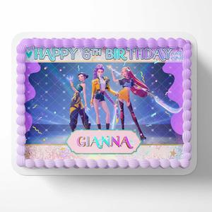 케이크세리 데몬 걸스 케이팝 헌터스 식용 케이크 이미지 상단 맞춤형 생일 배너 시트(1/2 하프 시트 16x11인치)