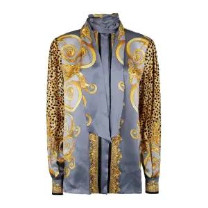 하이칼라 패턴 실크 블라우스 1021637 1A162625E700