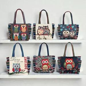 부엉이 자수 미니백 여성 데일리 토트 숄더백 귀여운 캐릭터 가방
