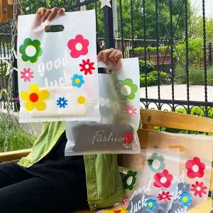 반투명꽃비닐가방 중형 1세트(50p)/봉투/투명/가방/비닐백/선물/포장/간식/비닐/손잡이/쇼핑백/포장지/쇼핑