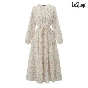 잔꽃 셔링 허리 스트링 롱 원피스 (DQ1OW004A)