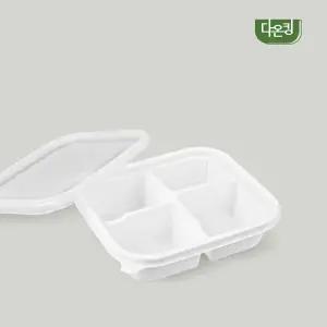 일회용 반찬용기 12144-4칸 백색 600세트 죽 과일 샐러드 칸막이 포장 배달용기