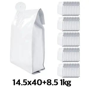 이지포장 유광 화이트 M자형 커피 원두 봉투 1kg (50매) 소분·포장용