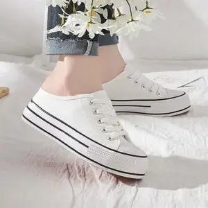 [라일리] Rly 여성 통굽 운동화 캔버스 뮬 스니커즈 키높이 단