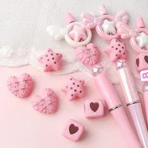 싼비즈 [6717-09]아크릴비즈 볼펜꾸미기 볼꾸재료 매트핑크 하트 별 큐브 ,1개