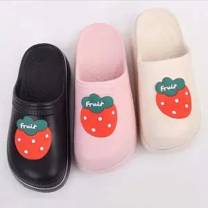 딸기 앞막힌 플랫폼 통굽 슬리퍼 여성 실내화 다용도화/층간소음방지/화장실/베란다/디자인/목욕탕/논슬립