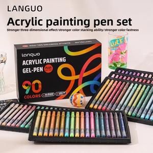 LANGUO 90/6 색상 글리터 아크릴 페인팅 젤 펜 세트 1.0mm 대용량 필기 문구류 사무실 학교 용품