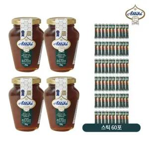 [싱글] 아티키 그릭 다크 브라운 포레스트 허니 4병+ 스틱60개(250g*4병+8g*30