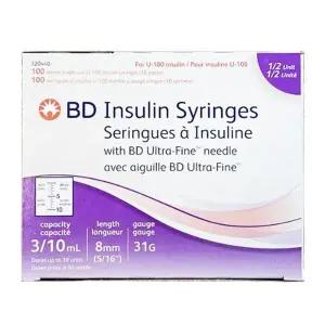 BD 인슐린주사기 Half 1/2단위 100개 31G 8mm 0.3cc 320440
