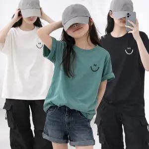 주니어 라운드넥 루즈핏 반팔티 미니 스마일 로고 프린팅 데일리 중학생 초등학생옷 여아티셔츠