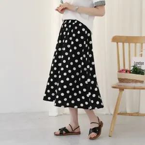 도트 플레어 롱 스커트 /땡땡이 허리밴딩 체형커버 봄 여름 USK110