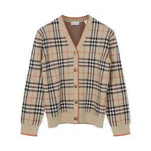 버버리 KIDS 26SS 샌드베이지 체크 울 브이넥 카디건 8117179/14A