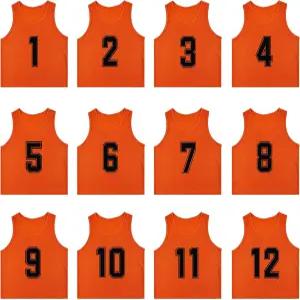 RE-HUO 12개 번호 부여 (1-12) 축구 조끼/스포츠 피니/트레이닝 턱받이 세트 (무료 휴대용 가방 포함)