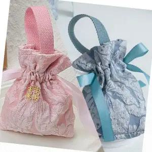 한복 전통 복주머니 자카드 패턴 금장식 리본 손잡이 구디백 명절 선물포장 신년 세뱃돈 보관함