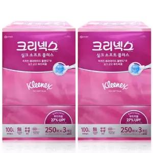 크리넥스 각티슈 실크소프트 미용티슈 250매6개입 곽티슈 곽휴지 사각티슈