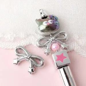 싼비즈 [6719-11]아크릴비즈 볼펜꾸미기 볼꾸재료 별리본 33x20mm 메탈도금 ,1개