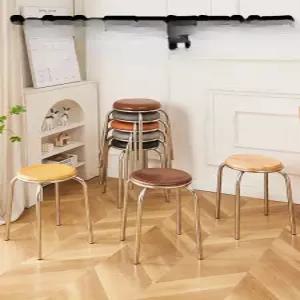 스테인리스 스틸 원형 스툴 간이 의자 적층형 디자인 스툴 식탁 보조 의자 가정용 휴식용 원목 느낌 높은 스툴