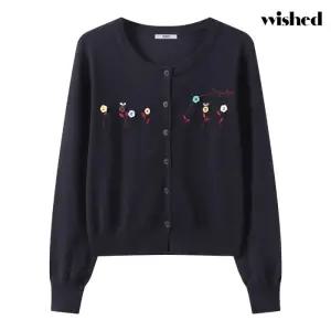 버튼 자수 믹스 라운드 니트 가디건 (WIDACD019)