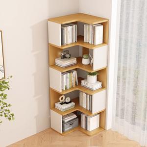 모서리책장 코너 수납장 책꽂이 책상선반 2단오크 코너책장 대형 원목화이트 실목판심 수납