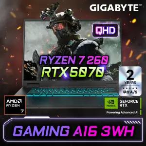 기가바이트 Gaming A16 3WH 라이젠 R7 RTX5070 지포스 게이밍 노트북 QHD 165Hz IPS 단순개봉