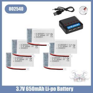 5Pcs 3.7V 650mAh 리포 배터리 충전기 SYMA X5C X5SW H9D H5C 쿼드콥터 예비 부품 852540 충전식