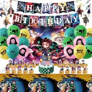 귀멸의칼날 애니메이션 파티 라텍스 풍선 배너 케이크 토퍼 배경 식탁보 세트 66개